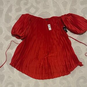 Express Vibrant Red Pleated Off-Shoulder Blouse